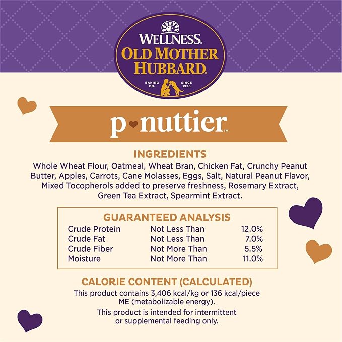 Old Mother Hubbard Wellness P-Nuttier Dog Biscuits,Natural,Training Treats,Peanut Butter Flavor,Large Size,(6 Pound Box),(Pack of 2)
