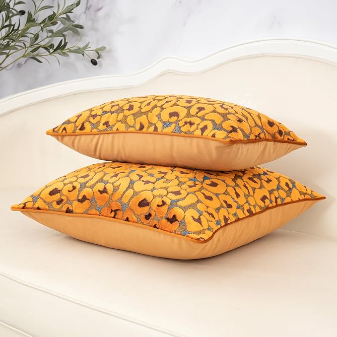 Alerfa Orange Floral Throw Pillow Cover 12 x 20 Inch Cut Velvet Rectange Luxury Decorative Lumbar Pillow Cover for Couch Living Room Bedroom