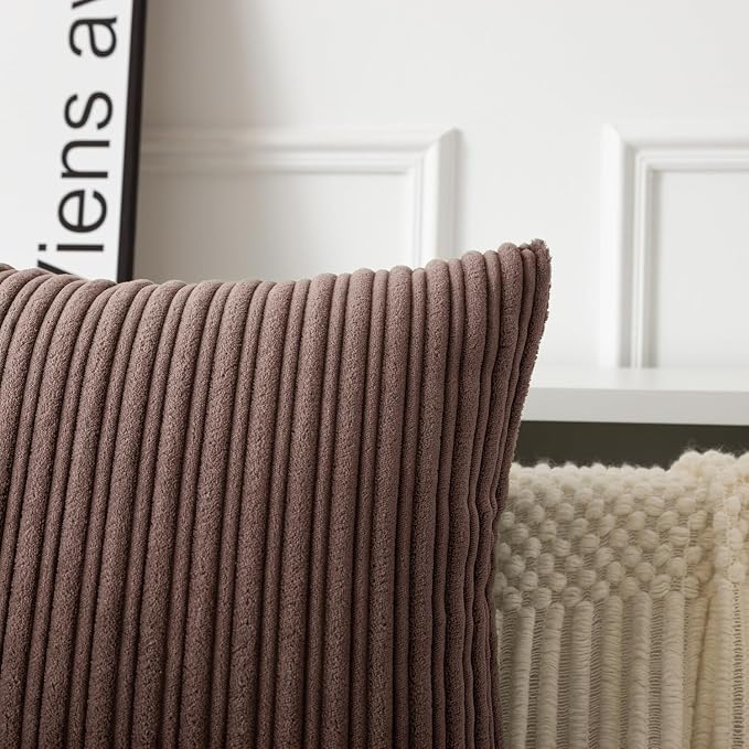 UGASA 14x20 Inch Pillow Cover Pack of 1 Soft Boho Stripe Corduroy Long Rectangle Lumbar Cushion Case Farmhouse Decorative Throw Pilowcase for Bed, Couch, Sofa, Bedroom, Living Room, Dark Brown
