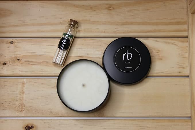 rosbas Sandalwood Soy Wax Candle - 6 oz Tin in Drawstring Cotton Bag - Clean Burning for Grounding and Peace - Black - Made in USA