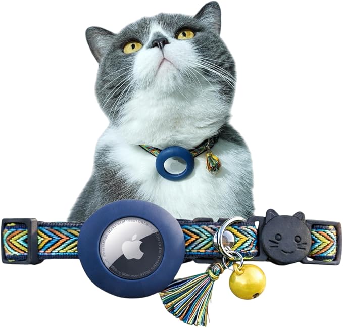 AirTag Cat Collar with AirTag Holder, Breakaway Cat Collar Tracker for Apple AirTag, Adjustable with Bell by AmazeGoods (Mountain Weave) |