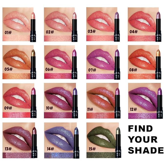 3Pcs Metallic Lipstick for Women,Lightweight Non-Drying Shimmer Frosted Lipsticks Kit Set,Glitter Lip Gloss Stain Long Lasting Waterproof No Smudge Proof No Transfer 12 Hour,Cruelty-Free Makeup (E)