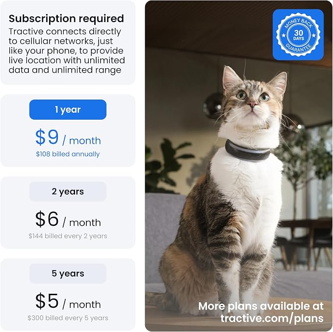 Tractive Smart Cat GPS Tracker Collar | Real-Time Location & Wellness Monitoring for Cats | Territory & Location History | Health Alerts & Vitals Monitoring | Breakaway Collar (Brown) (Lavender)