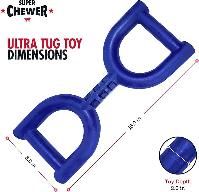 SuperChewer Tough Tug Pull Toy | Lifetime Replacement | Strong Natural Rubber | Interactive Tug-of-War Toy for Dogs | Ultra Durable Chew Toys for Aggressive Chewers | For Medium & Large Breeds