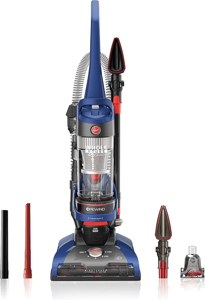 Hoover WindTunnel 2 Whole House Rewind Bagless Vacuum Cleaner | Corded Upright Vac, HEPA Media Filtration, Blocks Allergens and Absorbs Odors, Corded Vacuum Cleaners for Home Use