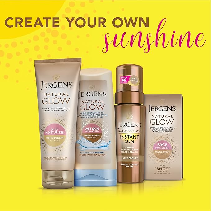 Jergens Natural Glow Instant Sun Body Mousse, Self Tanner for Deep Bronze Tan, Sunless Tanning Body Bronzer for Natural Looking Color Instantly, 6 Oz, Pack of 2