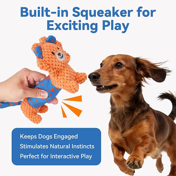 Squeaky Dog Toys for Small & Medium Dogs, Lion Rabbit Frog 3-Pack