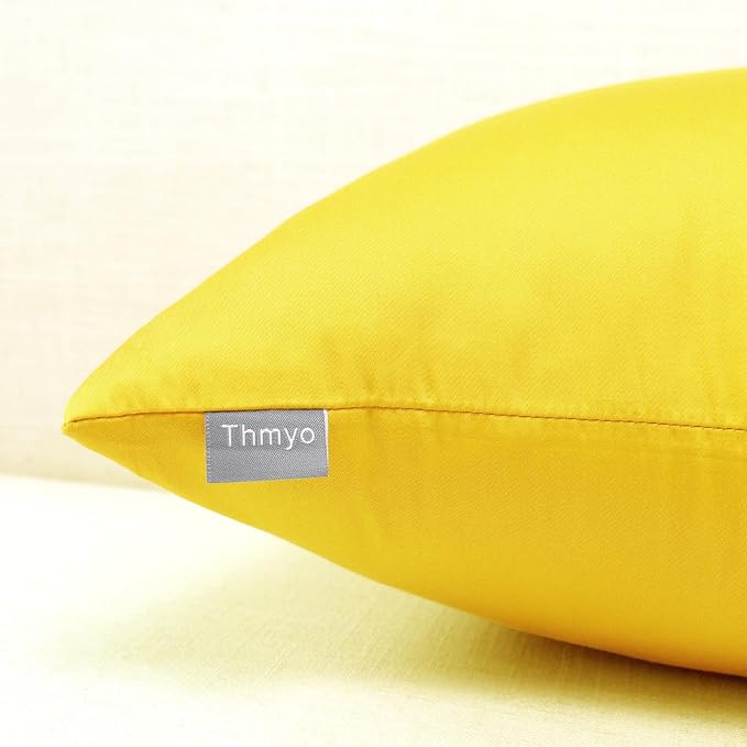 Thmyo 4-Pack 100% Cotton Comfortable Solid Decorative Throw Pillow Case Square Cushion Cover Pillowcase Sublimation Blank Pillow Covers DIY Throw Pillowcase for Sofa(18x18inch/45x45cm,Lemon Yellow)