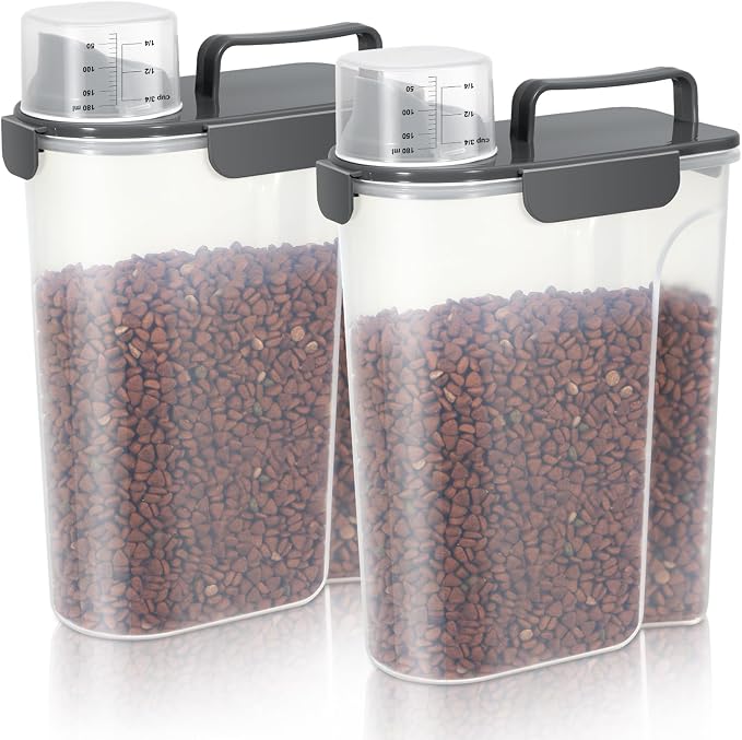 LEAWALK 5Lbs /6Qt/5l Airtight Cat Dog Food Storage With Upgraded Large Nozzle BPA-Free, Pet Food Storage Containers For Rice, Grain, Pet Food,Flour, Dog Treat Storage-2pack Dark Gray