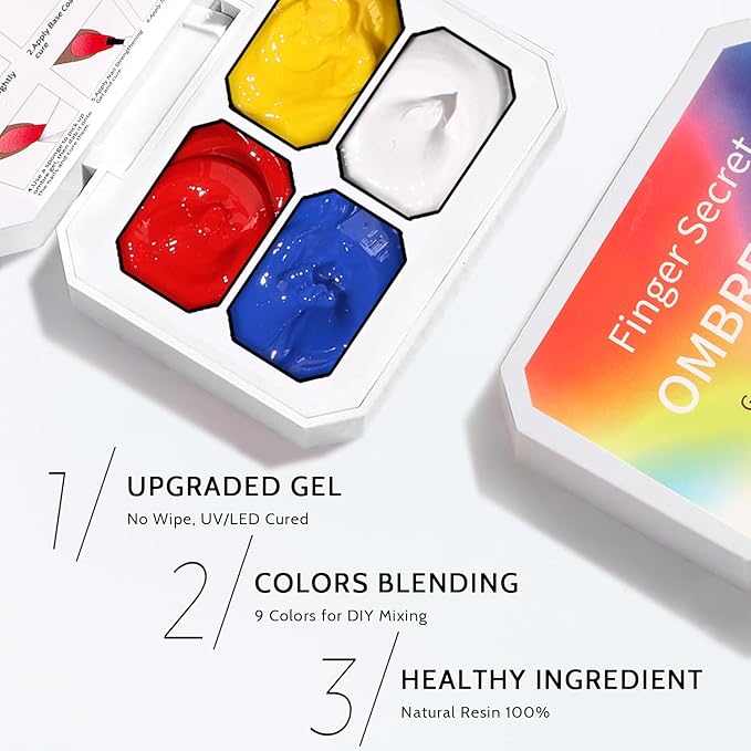 Patting Gel Nail Polish Set, Ombre Gel Polish Palette 100pcs Sponges 6pcs Brushes 1 Grabber, Blue Red Yellow White Primary Colors Blending Painting Art, No Wipe, UV/LED Cured (4 Colors Set A)