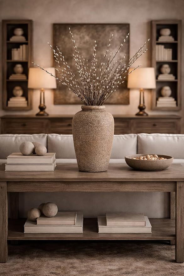 Emotionally Grounded Vase, Vaseking Large Ceramic Rustic Vase, 11 inch Minimalist Decorative Farmhouse Tall Vases for Home Decor, Living Room, Enterway, Table Decoration, Brown