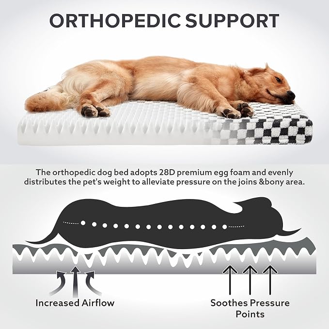 JOEJOY Dog Bed for Large Dogs, Large Orthopedic Dog Bed with Removable Washable Cover, Cute Modern Plush & Memory Egg Crate Foam Dog Bed, 36 x 27 inch, Grey