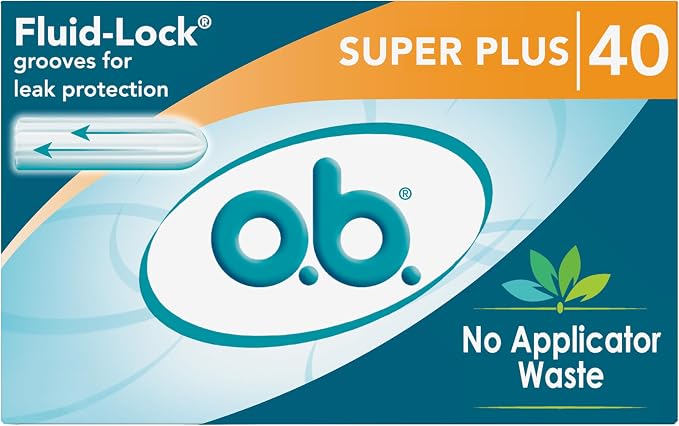 o.b. Tampons No Applicator, Fragrance-Free - 40ct | Applicator-Free Tampons Super Plus, Feminine Care, ob Tampon Super Plus, Period Products