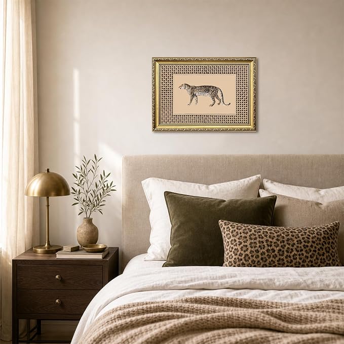 Vintage Leopard Wall Art Cheetah Safari Wall Decor Paintings, Wildlife Animal Poster Canvas Prints Aesthetic for Living Room Bedroom 12x16 inch Gold Framed