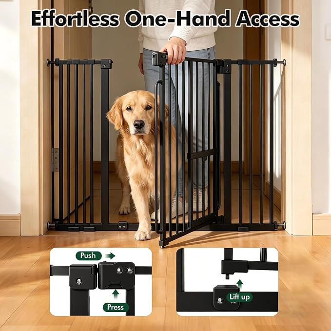 Adjustable Pet Gate 29.5-43“ with Cat Door, Black | U-Shaped Iron Gate, Two Installation Methods, Suitable for Stairs and Doorways