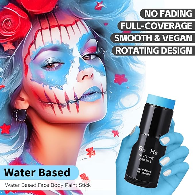Go Ho Light Blue Face Body Paint Stick,Water Based Washable Pale Blue Face Paint Stick,Full-coverage Cream Blue Body Paint for Halloween Costumes Cosplay SFX Ghost Bride Sally Makeup