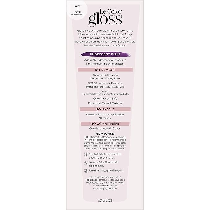 L’Oréal Paris Le Color Gloss One Step In-Shower Toning Hair Gloss, Neutralizes Brass, Conditions & Boosts Shine, Iridescent Plum Purple, 4 Ounce