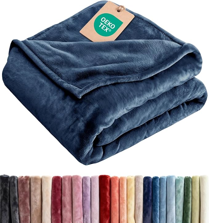 Fleece Blanket Throw XL Size - Ultra-Soft Flannel Fleece Blanket - Navy | Soft, Warm, Outdoor Picnic Blanket for Camping, Travel, Lightweight, Cozy, Anti-Static, Home Decor Gifts for Men & Women