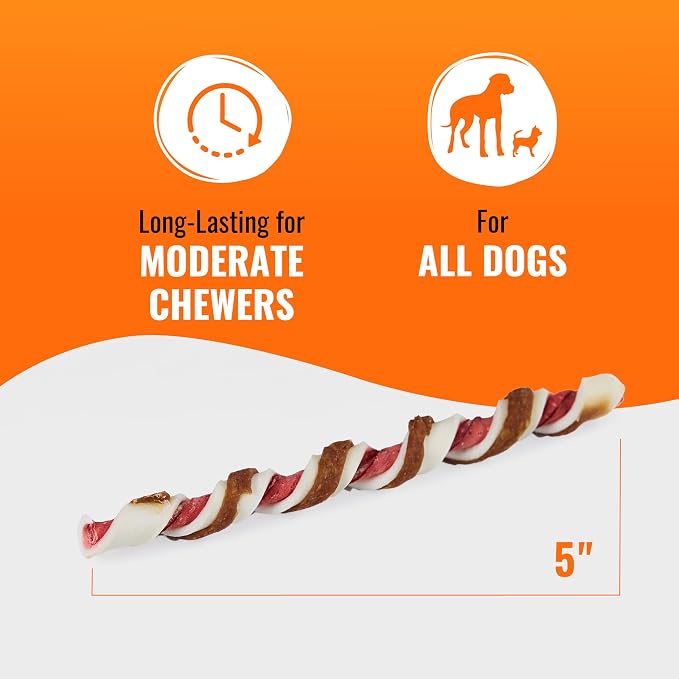 GOOD 'N' FUN Twists Long-Lasting Dog Treat with Real Bully, 12 Count | Premium Chicken, Bully & Beef Hide Chew, High Protein Supports Strong Muscles and Healthy Immune System, For Adult Dogs