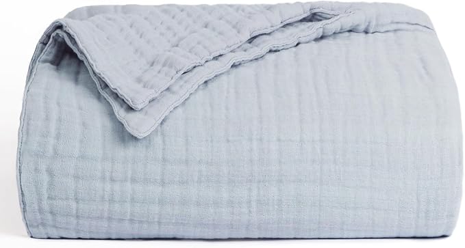 Love's cabin 100% Cotton Muslin Blanket, 6 Layer Lightweight Breathable Gauze Throw Blanket 50 x 60 Inches, Soft All Season Blanket for Couch, Bed, Sofa, Light Grey