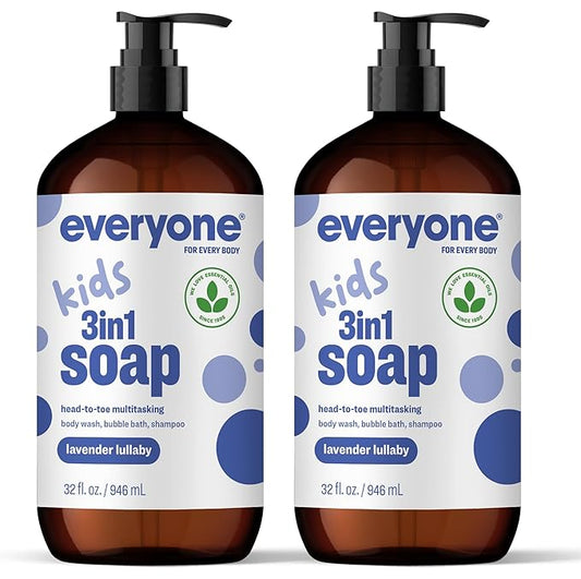 Everyone 3-in-1 Kids Soap, Body Wash, Bubble Bath, Shampoo, 32 Ounce (Pack of 2), Lavender Lullaby, made with Essential Oils for Toddlers, Tweens and Teens