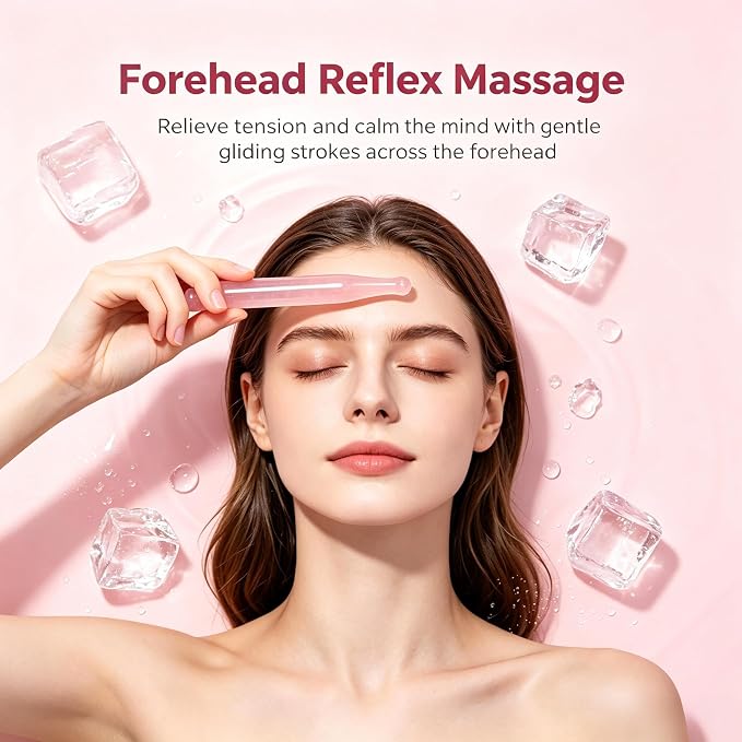 Crystal Gua Sha Facial Acupressure Pen, Natural Rose Quartz Acupressure Tool, Deep Tissue Trigger Point Reflexology Massager for Face & Body Relaxation, Relief Muscle Soreness, Tension & Stiffness
