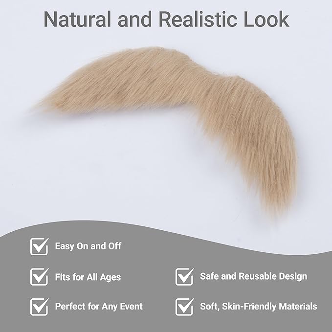 2Pcs Men Fake Mustache Realistic Mustaches Fake Facial Hair Beard for Cosplay Costume Halloween Parties