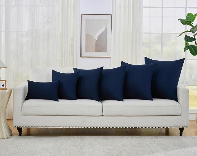 Longhui bedding Navy Throw Pillow Inserts 18x18 Set of 2, 100% Cotton Cover with Polyester Fill, 2-in-1 Use as Stuffers or Standalone Decor for Couch, Bed, Living Room, Outdoor