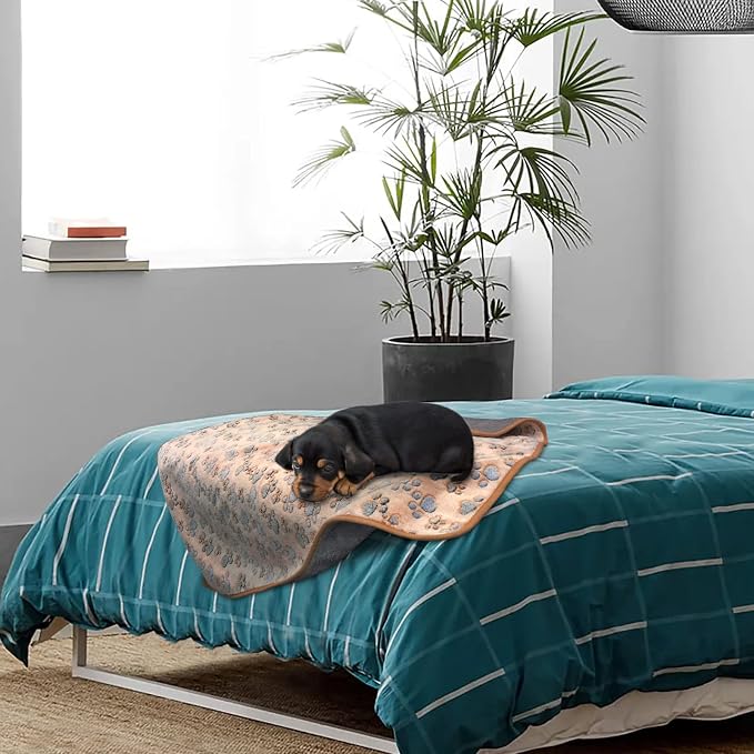 YUEPET 2 Pack Waterproof Dog Blankets,Washable Puppy Blankets 30"x 20" | White and Coffee Pair, Reversible Soft Fleece, Mylar Heat-Reflective Layer, Bed Sofa and Car Use, Small Dogs and Cats