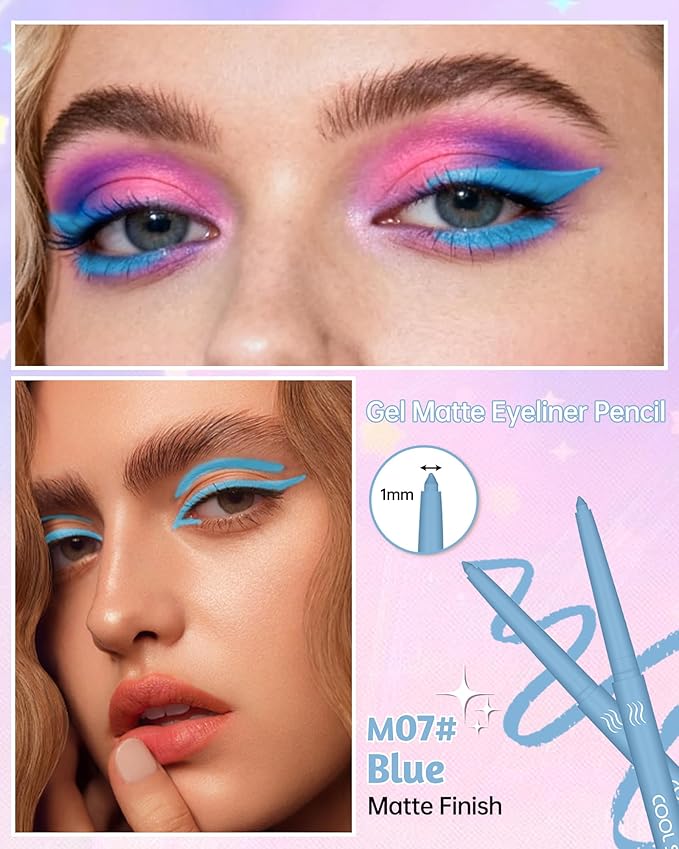 Blue Gel Eyeliner Pencil, Retractable Cream Matte Eye Liner Pencils, Waterline Eye Makeup Liners, Waterproof & Smudge Proof Eyeliner Facial Makeup Gift for Mature Women, Girls, Christmas – M07 Blue