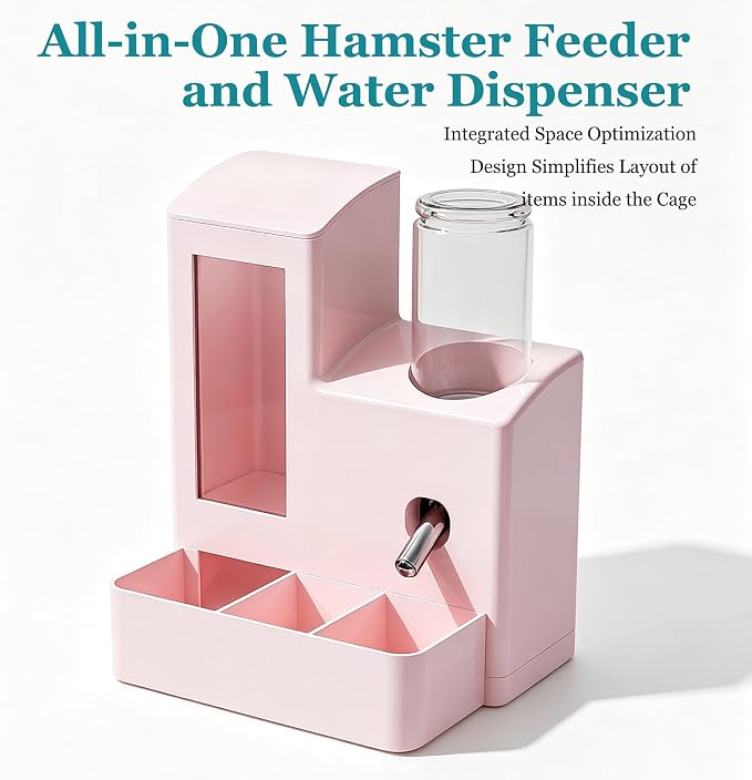 YSHOME&PET 2 in 1 Hamster Water Bottle No Drip Automatic Food Feeder | Small Animal Water Dispenser and Food Bowl with Snack Bowl Cage Accessories for Hamster Gerbils Mouse Hedgehog
