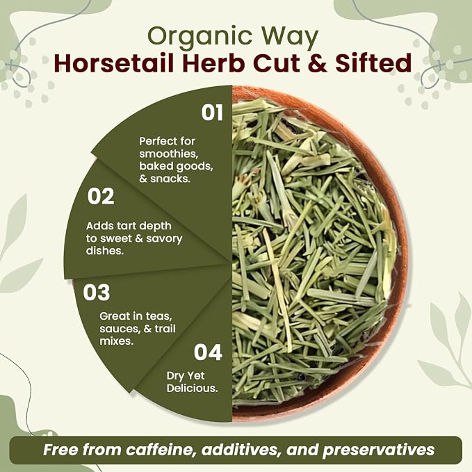 Organic Way Horsetail Herb Cut & Sifted (Equisetum arvense) - Herbal Tea | European Wild-Harvest | Kosher & USDA Certified | Vegan, Non-GMO & Gluten Free | 100% Raw from Albania (1/4LBS / 4Oz.)