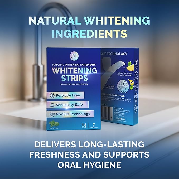 Teeth Whitening Strips for Sensitive Teeth and Gums - Peroxide Free and Enamel Safe with Coconut Oil for Whiter Teeth - 7-Day Treatment White Strips with Non-Slip and Dry-Strip Technology