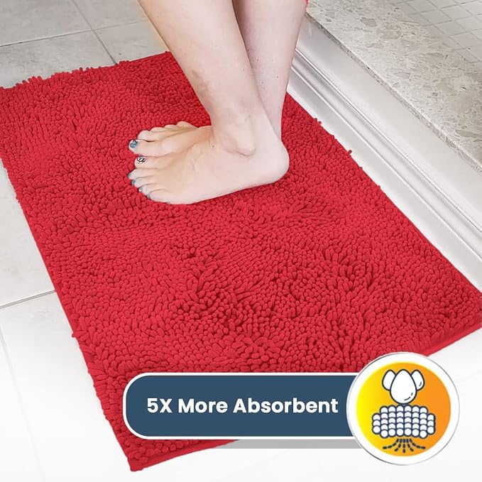 Muddy Mat® | Super Water Absorbent Door Mat Indoor, Microfiber Quick Dry Chenille Entryway Rug, Slip Resistant Front Door Mat, Indoor Mats for Entryway, Machine Washable Pet Rug, Red 3ft x 8ft