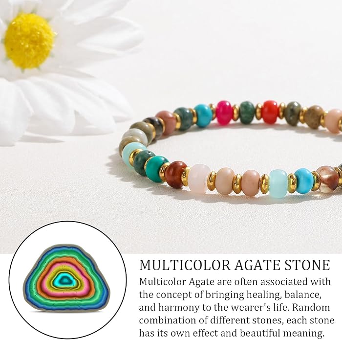 GolbalJew 4 * 6mm Gemstone Rondelle Bead Bracelets for Women Healing Crystal Stone Beads Bracelet Handmade Beaded Spiritual Jewelry Gifts