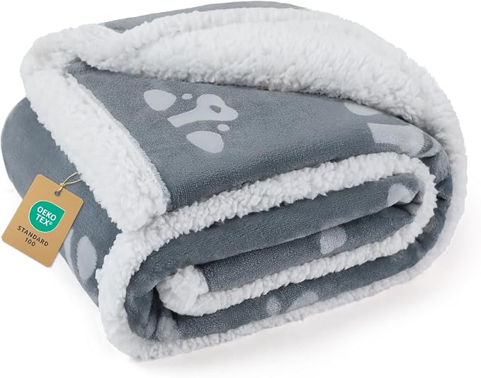 Luciphia Waterproof Dog Blanket Reversible Sherpa Fleece for Small Dogs Cat | Soft Print Pet Blanket Washable Pee Proof, Furniture Protector for Couch Sofa Bed Car, Cozy Throw (57" x 40", Grey)