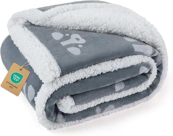 Luciphia Waterproof Dog Blanket Reversible Sherpa Fleece for Small Dogs Cat | Soft Print Pet Blanket Washable Pee Proof, Furniture Protector for Couch Sofa Bed Car, Cozy Throw (40" x 28", Grey)