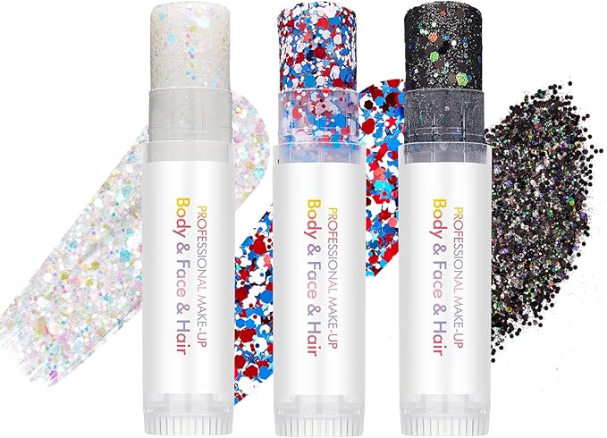 3 Pcs Body Glitter Gel, Face Glitter Body Gel Sequins, Mermaid Glitter Stick Shine Hair Eyeshadow Black Blue Red Face Body Glitter Concerts Music Festivals Halloween Shimmer Makeup