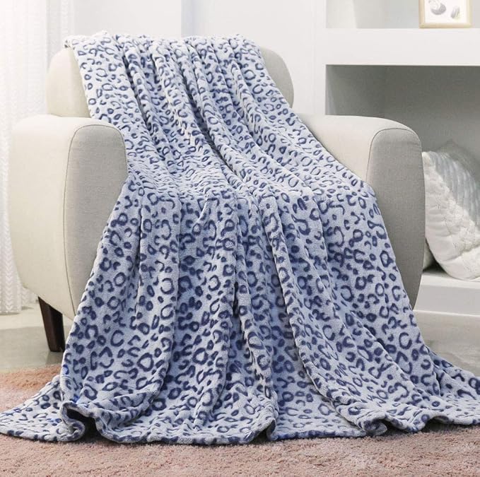 Cheetah Print Blanket Blue Leopard Blanket Fluffy Soft Throw for Couch,50"X60"