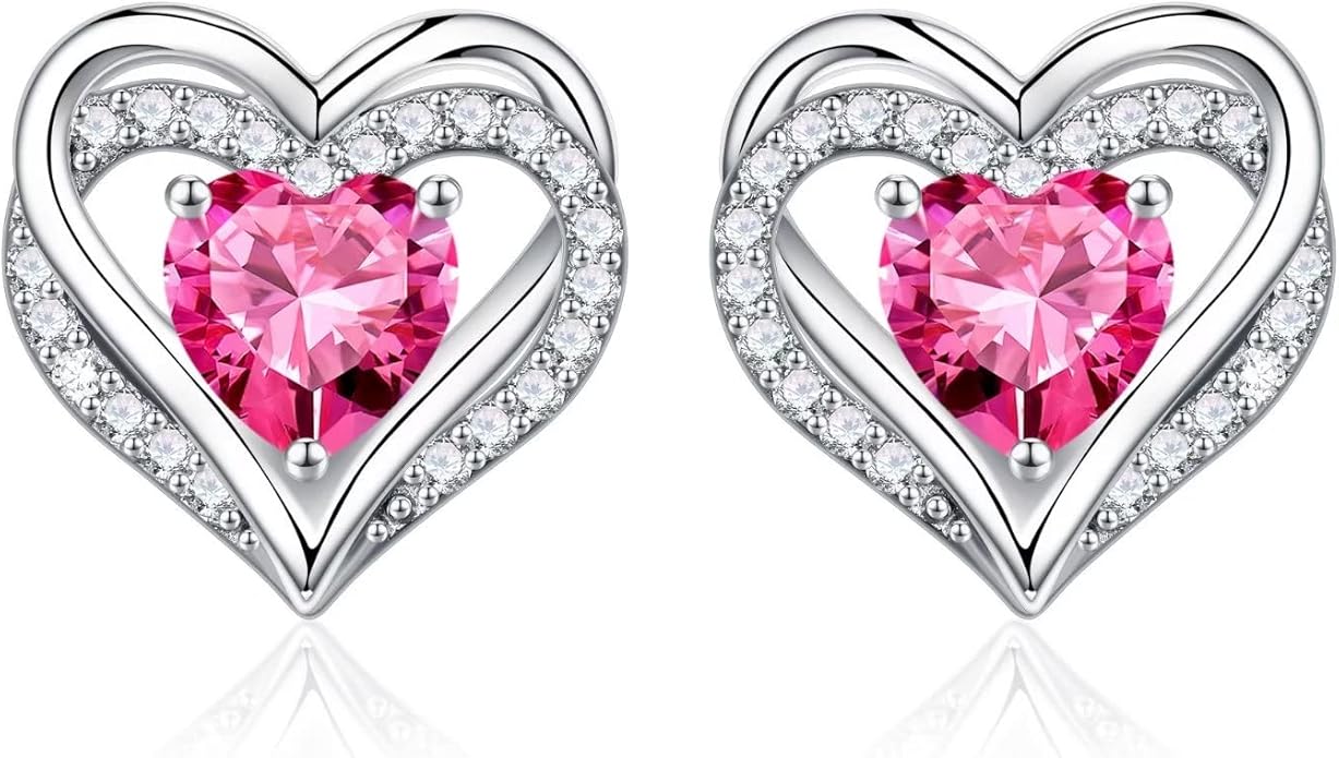 Iefil Christmas Earrings for Women, 925 Sterling Silver Birthstone Stud Earrings Birthday Gifts for Women
