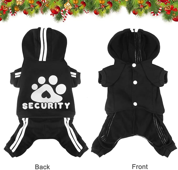 Dog Hoodie Security Clothes 4 Legs Jumpsuit Sweatshirt Hoodies Soft & Warm Dog Outfit Pullover Dog Winter Clothes Sweater for Small Medium Large Dogs Cats (Black, XX-Small)