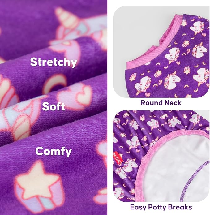 KYEESE Velvet Dog Pajamas for Large Dogs Soft Onesie Shirt, Unicorn Purple | 4-Way Stretch, Lightweight & Breathable, Reduces Shedding, Gentle on Sensitive Skin, Recovery Support, Easy Potty Breaks