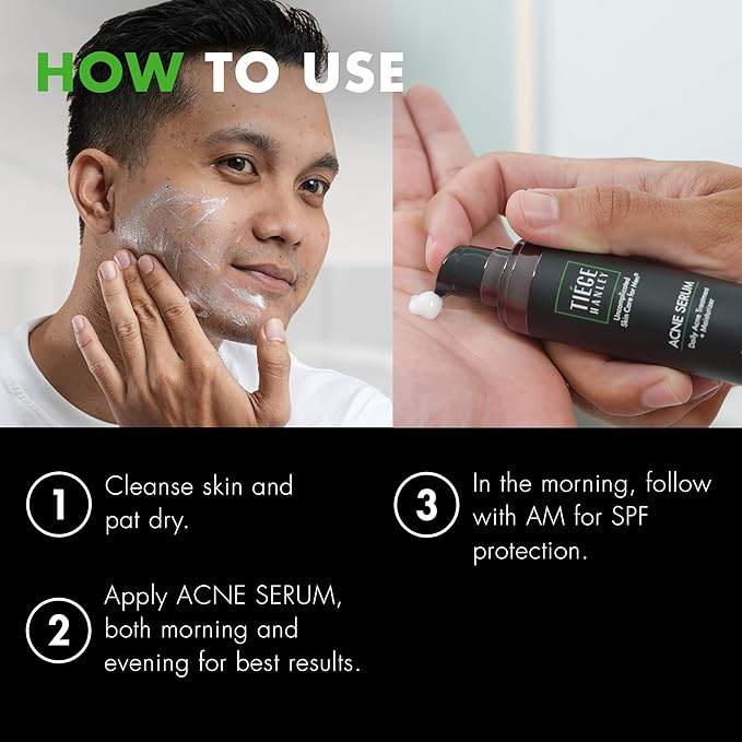 Tiege Hanley Acne Serum for Men, Facial Serum with Salicylic Acid, Granactive Complex & Tea Tree Oil for Blackheads, Visible Pores & Uneven Tone, Moisturizer for Oily Skin, Men’s Skin Care, 0.8 fl oz