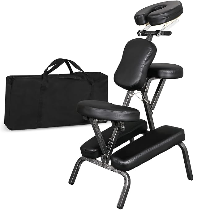 Nova Microdermabrasion Portable Massage Chair Foldable Tattoo Therapy Chair 4 Inches Thickness Sponge Face Cradle Spa Salon Massage Chair (Black)