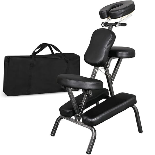 Nova Microdermabrasion Portable Massage Chair Foldable Tattoo Therapy Chair 4 Inches Thickness Sponge Face Cradle Spa Salon Massage Chair (Black)