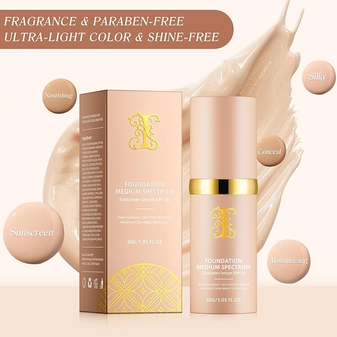 TLM Color Changing Foundation Concealer Cover Cream Liquid Base Flawless Full Coverage Natural Foundation Makeup Moisturizing Fluid for All Skin SPF15 (#2, 30ml)
