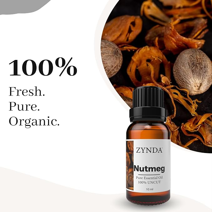 Nutmeg Essential Oil – 100% Pure & Natural Aromatherapy Oils | Warm & Spicy Comforting Body Oils | Organic Nutmeg Oil for Massage, Relaxation & Invigorating Wellness – 10ml