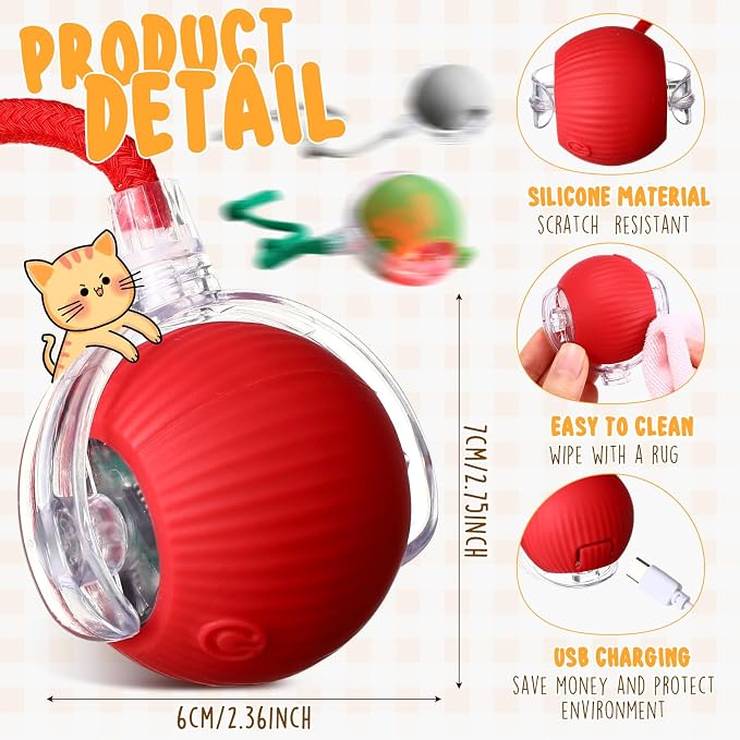 WinnerWhy 6 Pack Interactive Cat Ball Toy 360° Automatic New Interactive Rolling Ball Rechargeable Gifts for Cat Dog Lovers Indoor Exercise Electric Self Rolling Toy Large and Small Puppy Kitten Bulk