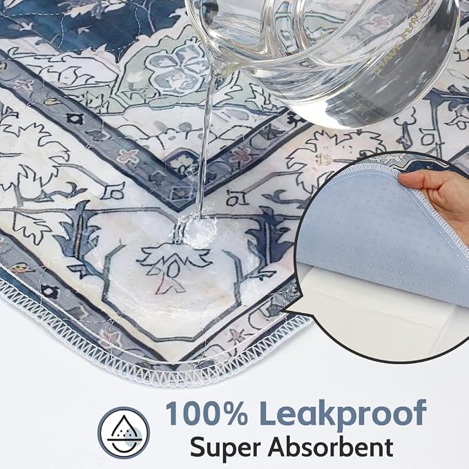 Washable Pee Pads for Dogs, 2 Pack Reusable Puppy Training Pads 60"x48" Super Absorbent Waterproof Dog Training Pads, Non-Slip Potty Pads, Whelping Pads Litter Mat Navy & Ecru