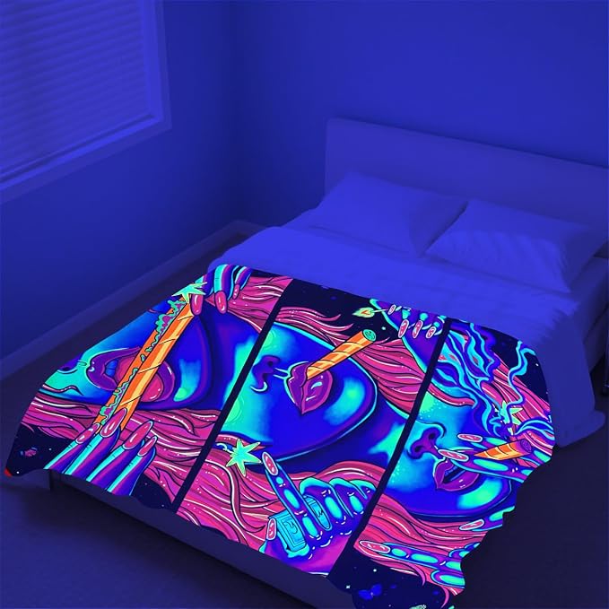 Blacklight Soft Trippy Throw Blanket - 51x59 Inch, Hippie Room Decor Marijuana Cannabis Weed Accessories